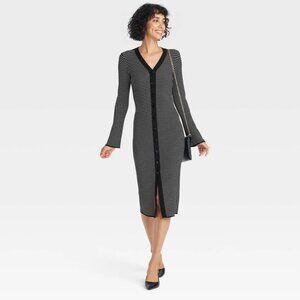 a new day Black Women's Bell Long Sleeve Midi Sweater Dress/NWT/L